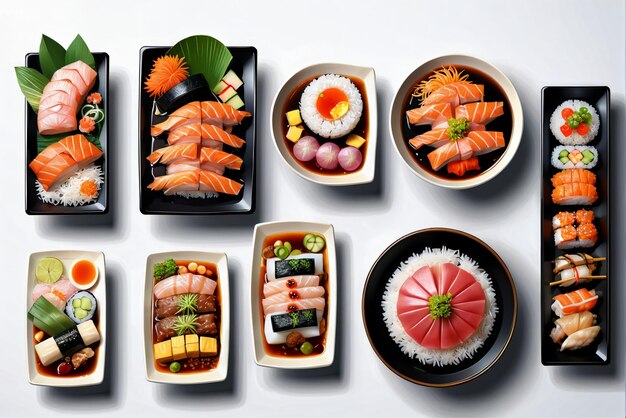 een verzameling illustraties van heerlijke Japanse gerechten geschikt voor restaurant menu's of banners