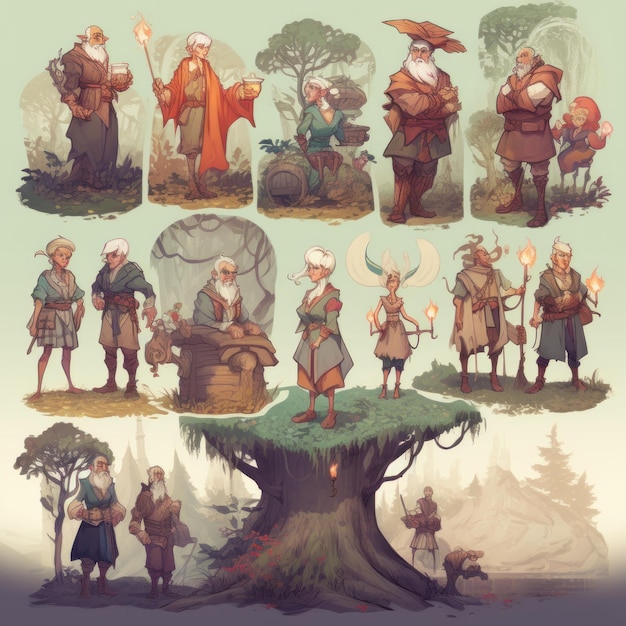 Een verzameling illustraties voor het spel de kleine prins.