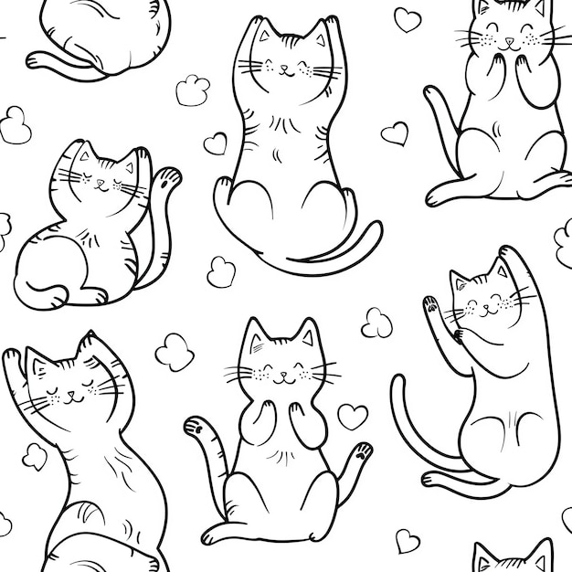 een verzameling katten en harten op een witte achtergrond