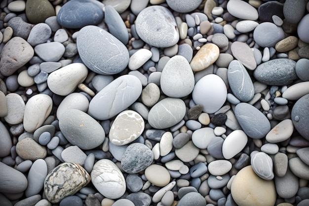 Een verzameling kiezelstenen op een strand