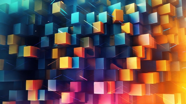 Een verzameling kleurrijke kubussen met een kleurrijke achtergrond.