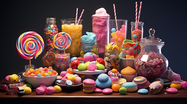 een verzameling kleurrijke snoepjes, waaronder snoep, snoep en snoep.