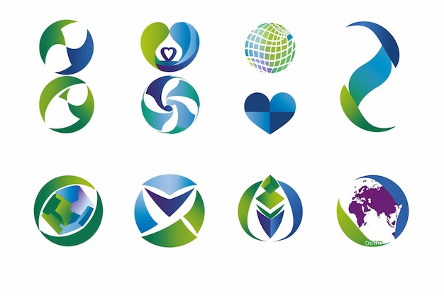 Een verzameling logo's, waaronder een met de tekst "de wereld".