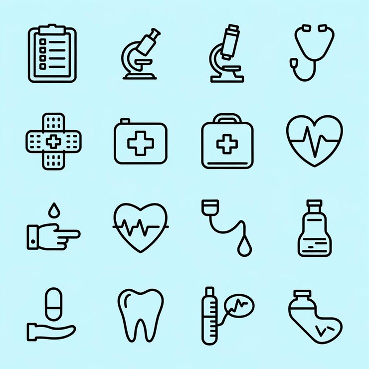 Foto een verzameling medische iconen, met inbegrip van een medisch apparaat en een medisch apparat