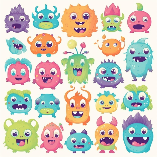 Een verzameling monsters met verschillende emoties.