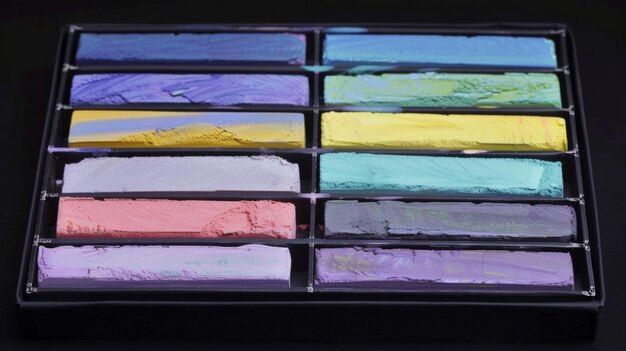 Foto een verzameling pastelkreiden die elk een zachte gloed uitzenden in een regenboog van schaduwen