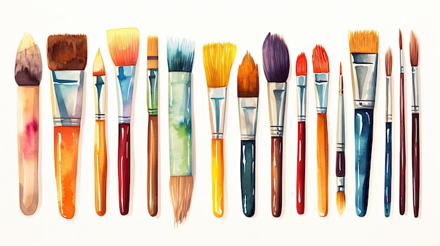 Foto een verzameling penselen met verschillende kleuren en kleuren.