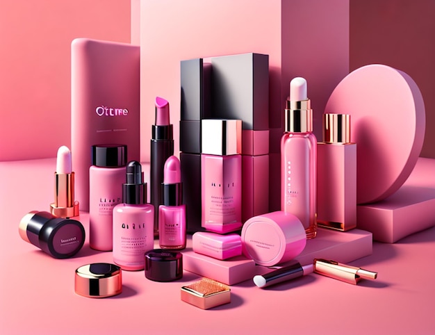Een verzameling producten, waaronder een buis vloeibare lippenstift.