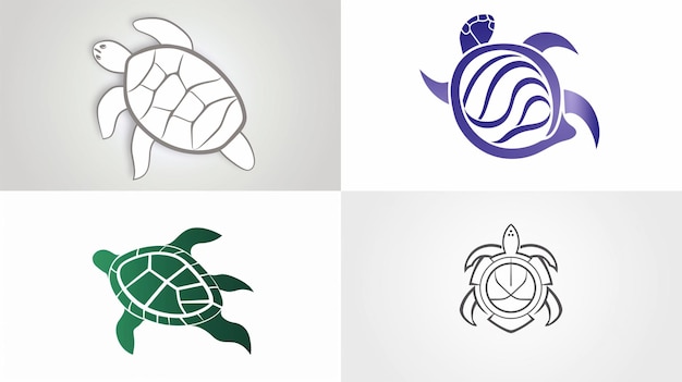 Een verzameling schildpadlogo's in verschillende kleuren.