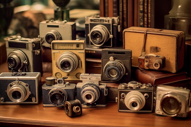 een verzameling vintage camera's die herinneringen vastleggen die door AI zijn gegenereerd