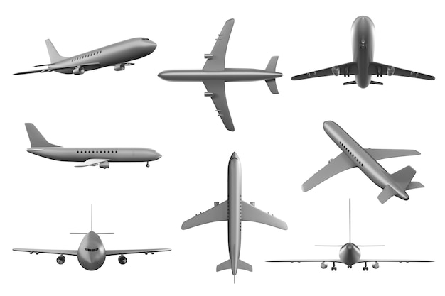 Een verzameling vliegtuigen geïsoleerd op een witte achtergrond 3D-illustratie