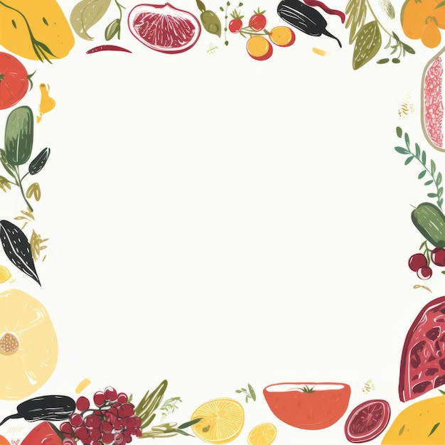 een vierkant frame gemaakt van verschillende vruchten en groenten
