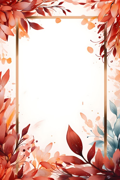 een vierkant frame met rode en blauwe bloemen op een witte achtergrond Kort Magenta gebladerte achtergrond