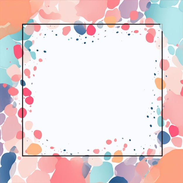een vierkante frame met kleurrijke verfspatten op een witte achtergrond