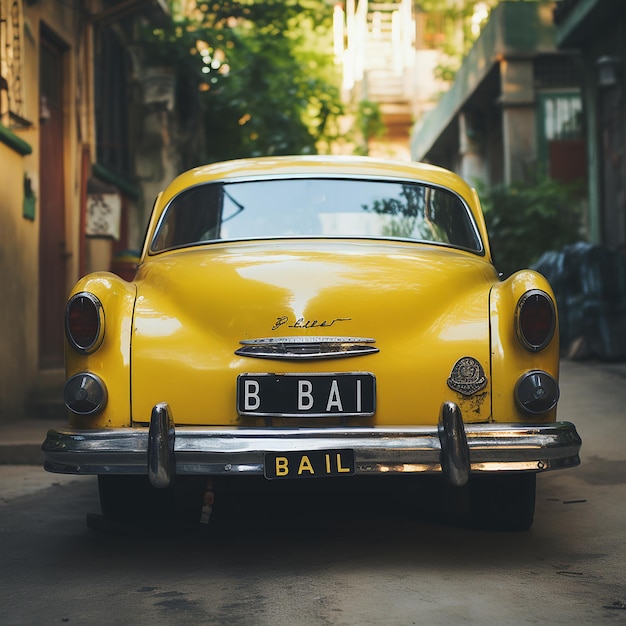 Foto een vintage auto met een gele kentekenplaat waarop staat ba 816i