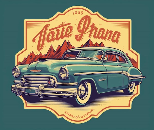 Een vintage auto ontwerp met retro auto's en typografie