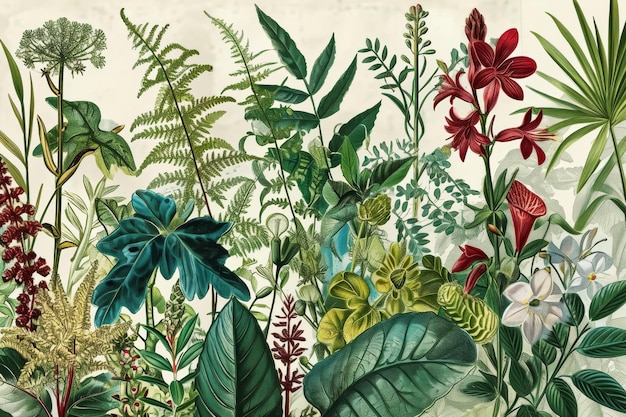 Foto een vintage botanische illustratie met verschillende soorten plantensoorten gegenereerd door ai