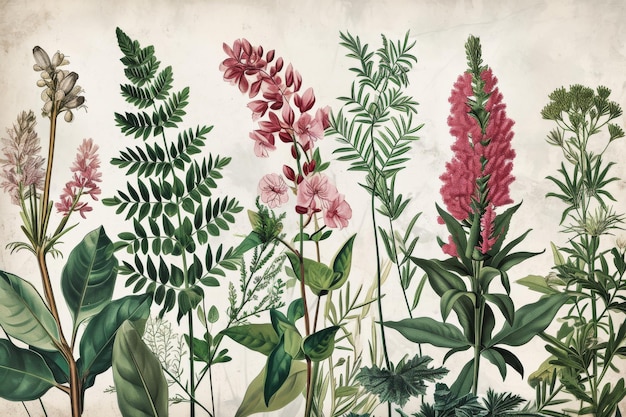 Foto een vintage botanische illustratie met verschillende soorten plantensoorten gegenereerd door ai