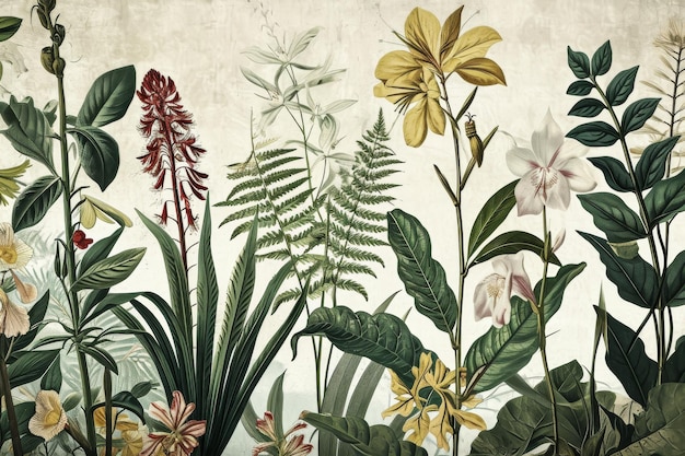 Een vintage botanische illustratie met verschillende soorten plantensoorten gegenereerd door AI