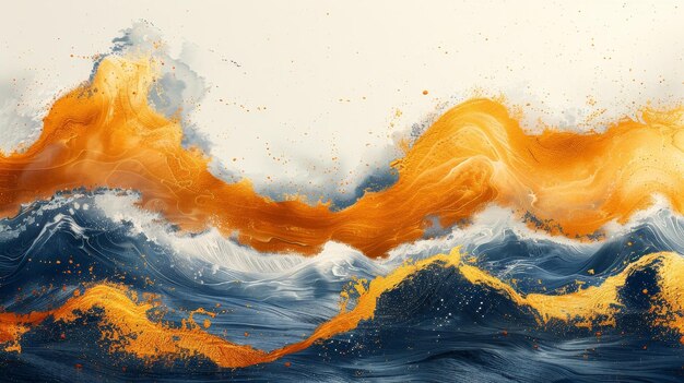 Een vintage gouden penseelstreek textuur met Japanse oceaan golf patroon Een moderne abstracte kunst landschap banner ontwerp met een waterverf textuur