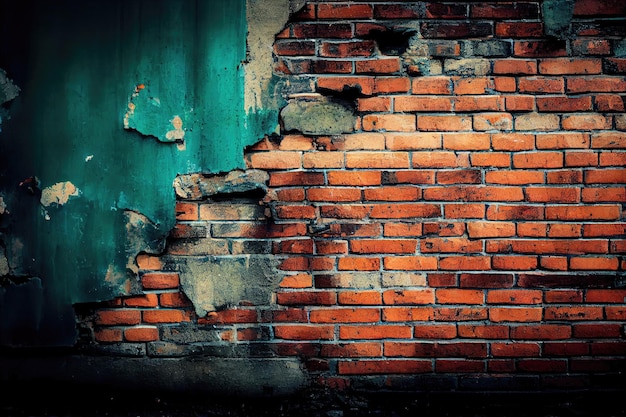 Een vintage industriële bakstenen muur met een verweerd en afgebroken oppervlak