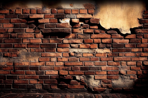 Een vintage industriële bakstenen muur met een verweerde afwerking die zijn leeftijd en karakter laat zien