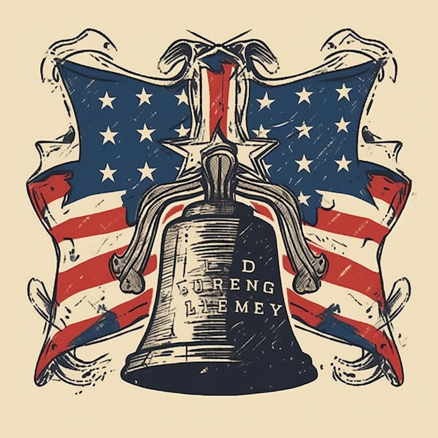 Foto een vintage liberty bell met de amerikaanse vlag en de woorden verdedig hen generatieve ai