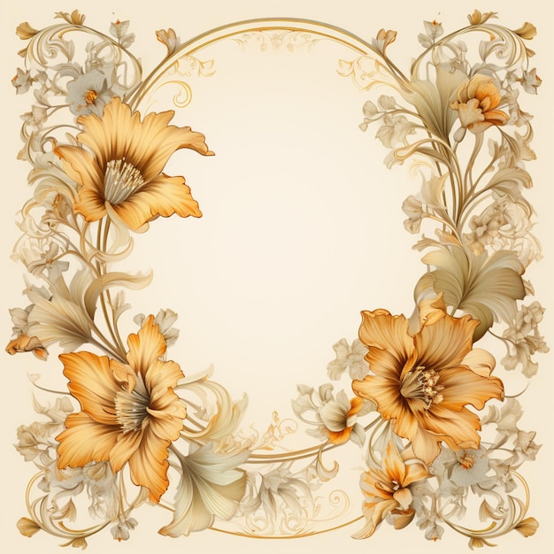 een vintage sierlijk frame met sierlijke lijnen op een oude achtergrond in de stijl van blad- en bloempatronen