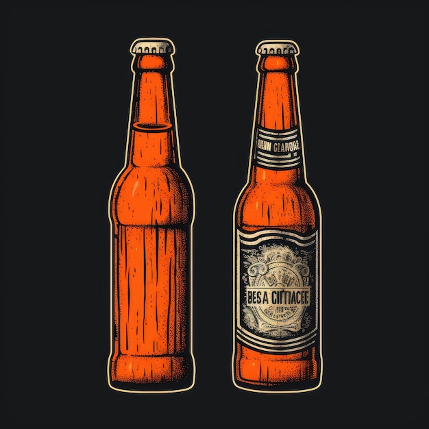 Een vintage twist getextureerde illustratie van ouderwetse bierfles in licht zwart en oranje Inspi