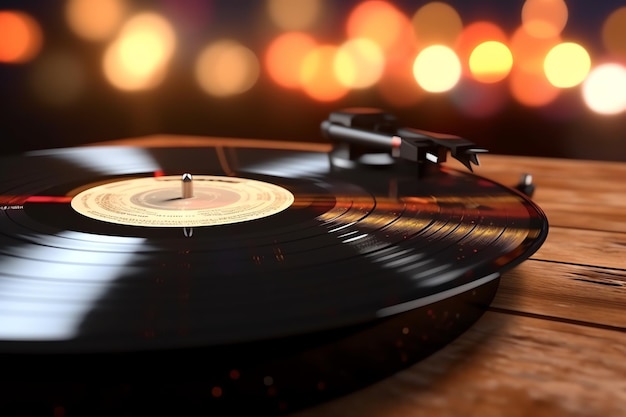 Een vintage vinyl plaat gegroefd en glanzend op behang