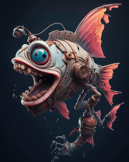 Een vis met een blauw oog en een rood oog