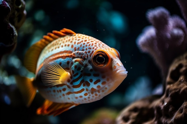 Een vis met een gele vlek op zijn lichaam