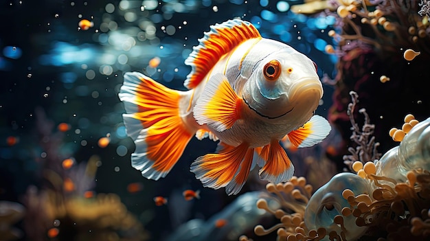 Een vis met oranje vinnen die in een aquarium zwemmen Generatieve AI-illustratie