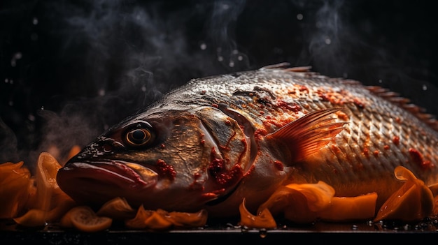 Een vis waar rook uit komt