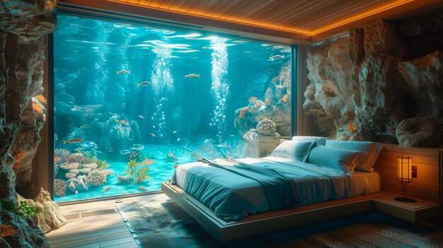 Foto een visuele extravagantie in een onderwaterhotelsuite