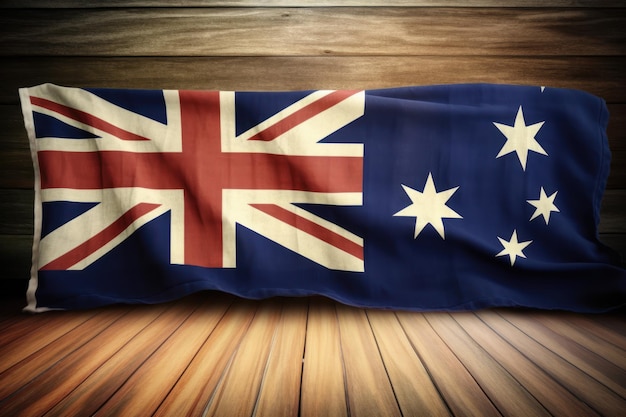 Een vlag van Australië met de vlag van Australië op de houten vloer