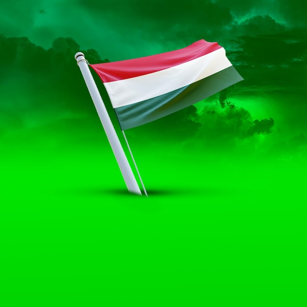 Een vlag van hongarije op een groene wolk die backround wordt gebruikt voor sociale media