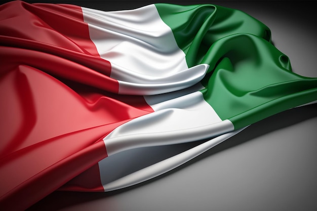 Een vlag van Italië is gedrapeerd over een grijze achtergrond.