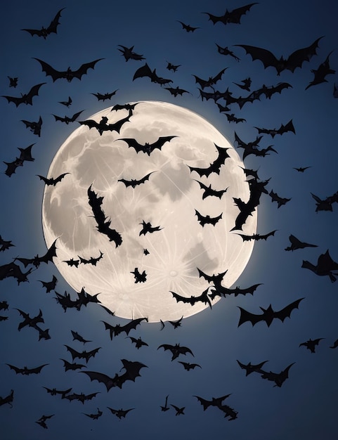 een vleermuis vliegt in halloween volle maan nacht