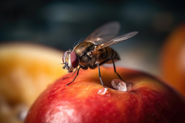 Foto een vlieg zit op een appel generatieve ai-technologie