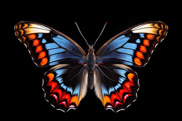 Een vlinder die blauw en rood is
