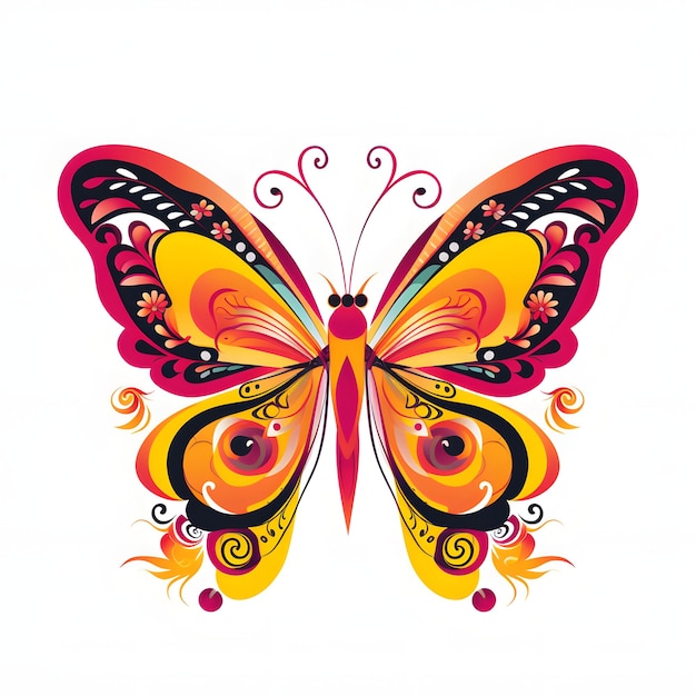 Een vlinder met een geel en oranje patroon erop