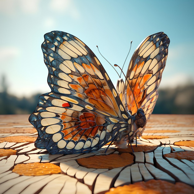 Een vlinder met schubben Zijdebeeld slice perspectief mozaïek