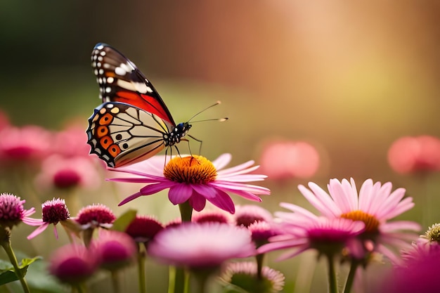 Een vlinder op een bloem met een onscherpe achtergrond