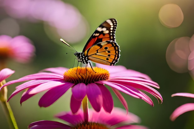 Een vlinder op een bloem met een onscherpe achtergrond