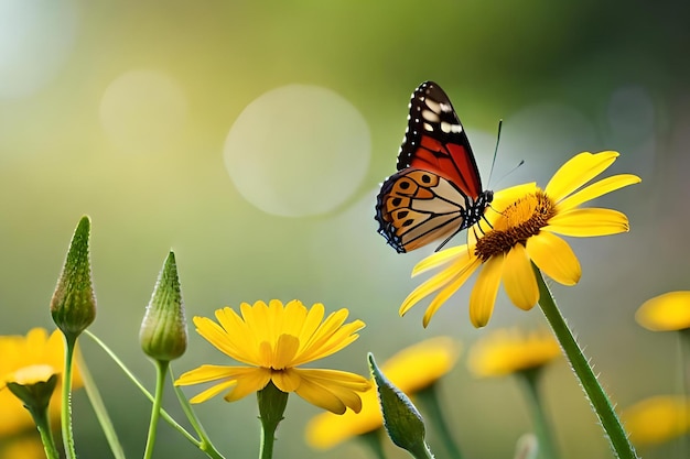 Een vlinder op een bloem met een onscherpe achtergrond