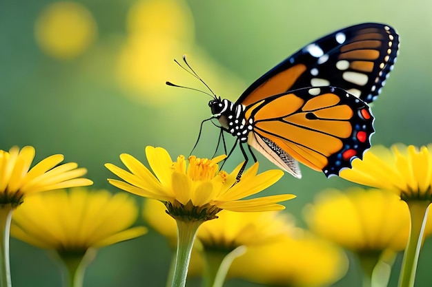 Een vlinder op een bloem met het woord monarch erop