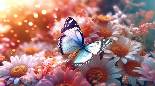 Een vlinder op een bloemenbehang