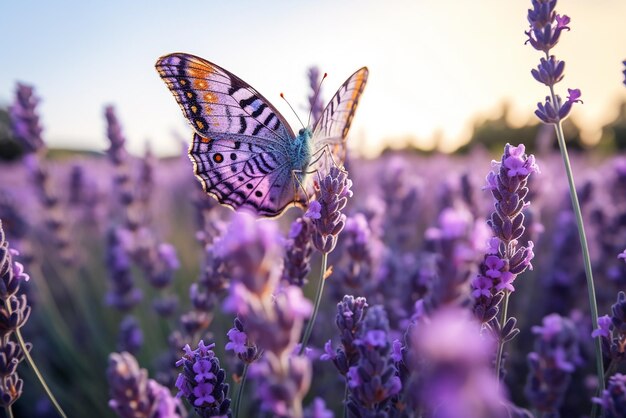 Een vlinder op lavendelbloemen