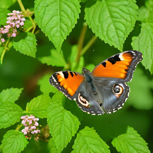 een vlinder wordt getoond op een groen blad met een bloem op de achtergrond